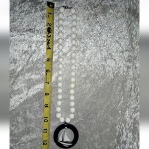 Vintage 80s sailboat necklace white blue beads plastic